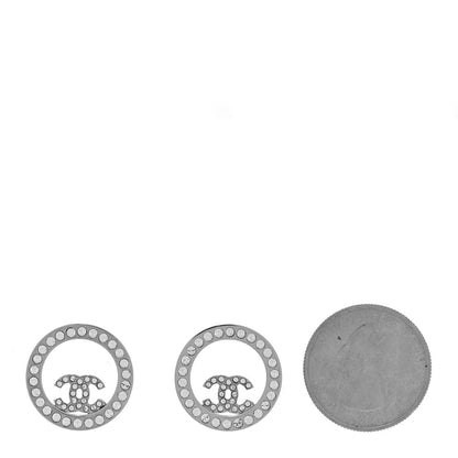 Crystal CC Round Earrings Silver