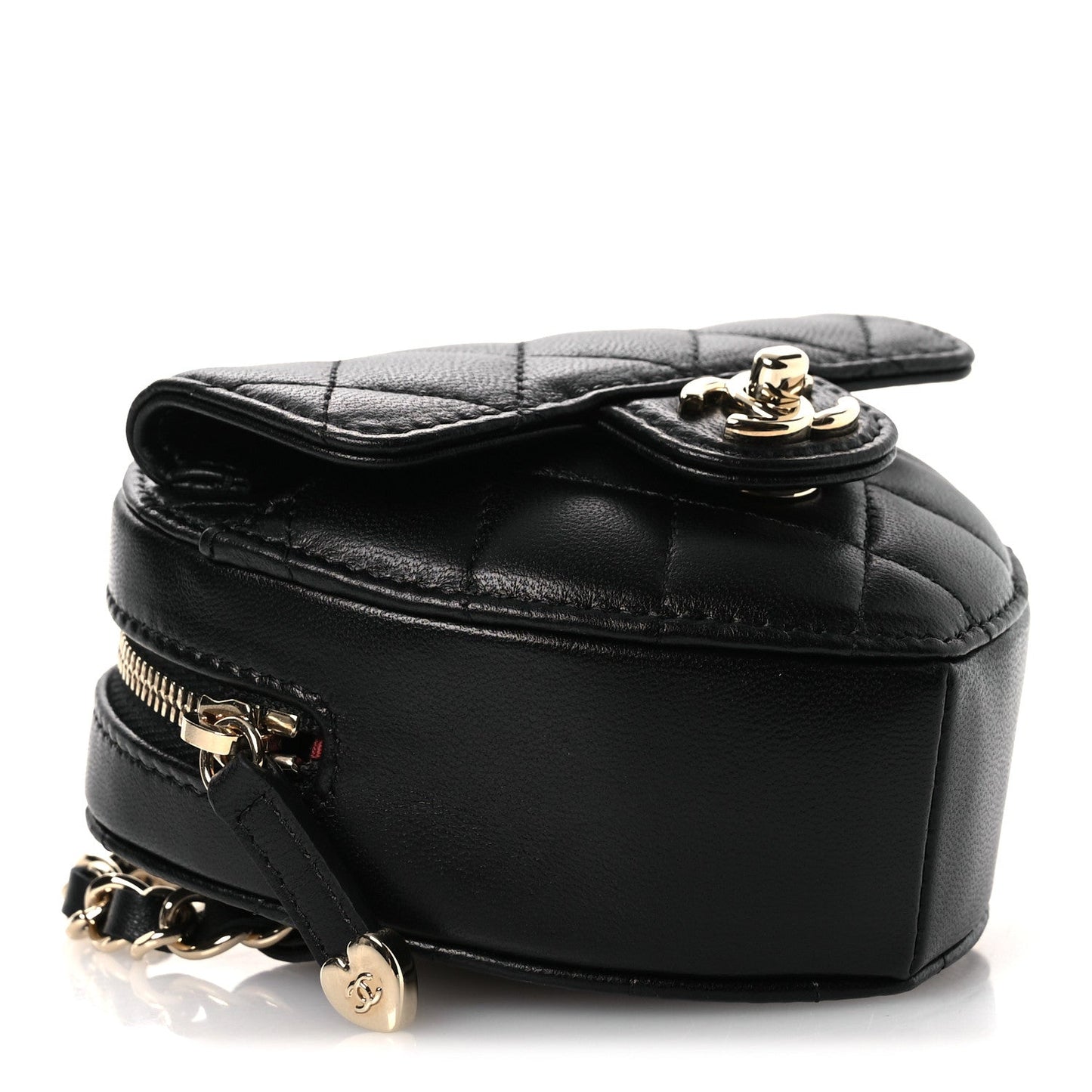 Lambskin Quilted CC In Love Heart Waist Belt Bag With Chain Black