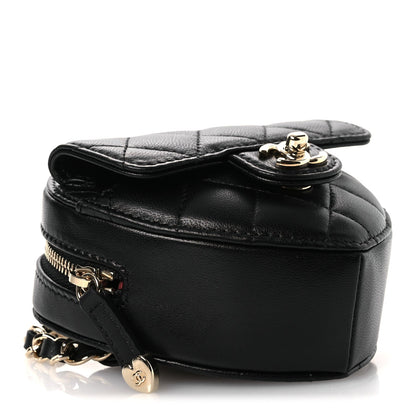 Lambskin Quilted CC In Love Heart Waist Belt Bag With Chain Black