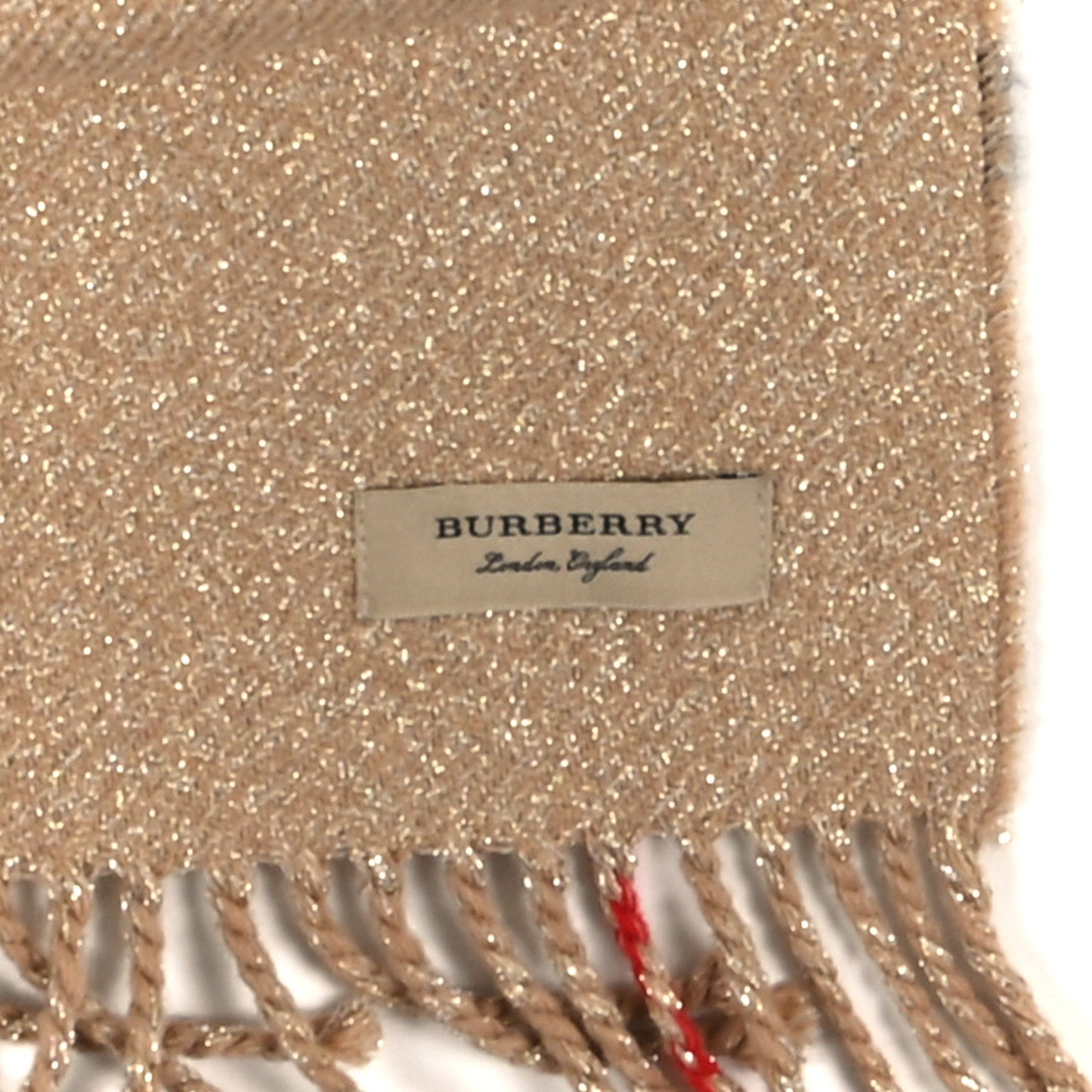 Cashmere Glitter Giant Check Fringe Scarf Camel