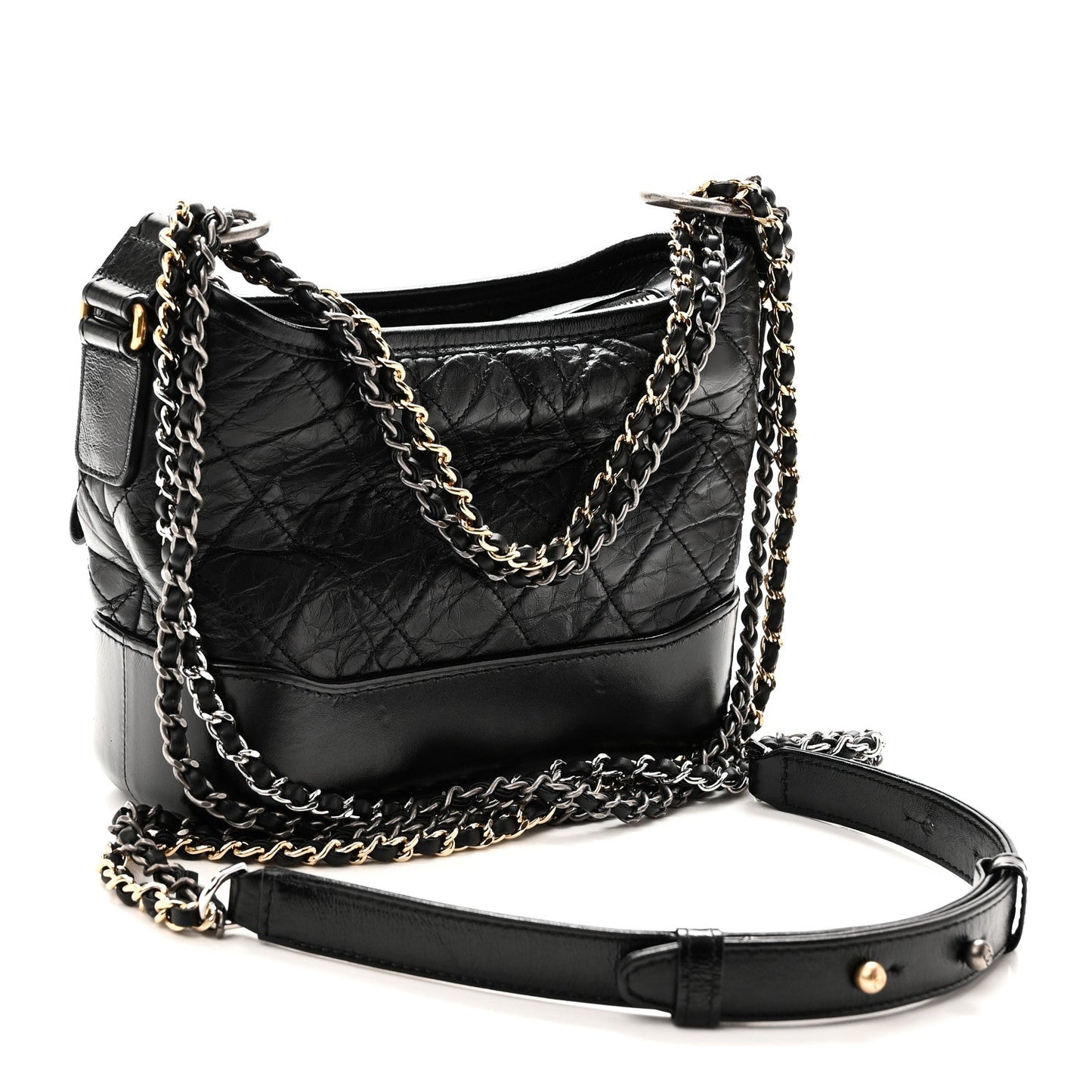 Aged Calfskin Quilted Charms Small Gabrielle Hobo Black