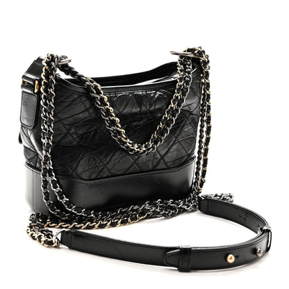 Aged Calfskin Quilted Charms Small Gabrielle Hobo Black