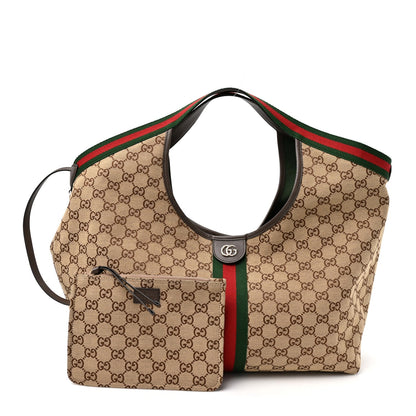 GG Monogram Web Large Giglio Tote Beige Brown