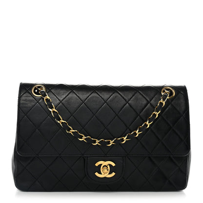 Lambskin Quilted Medium Double Flap Black