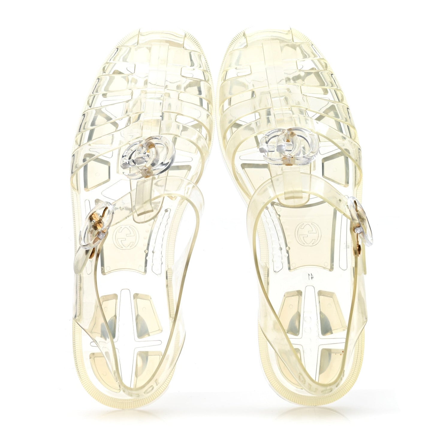 Shiny Rubber Double G Buckle Strap Sandals 41 Transparent