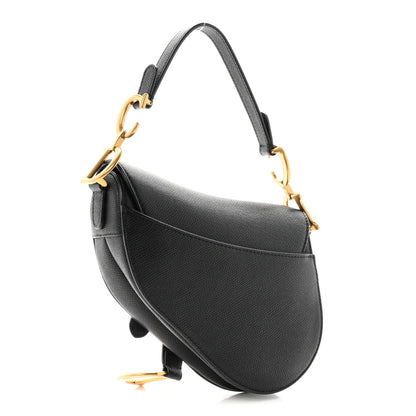 Grained Calfskin Mini Saddle Bag Black