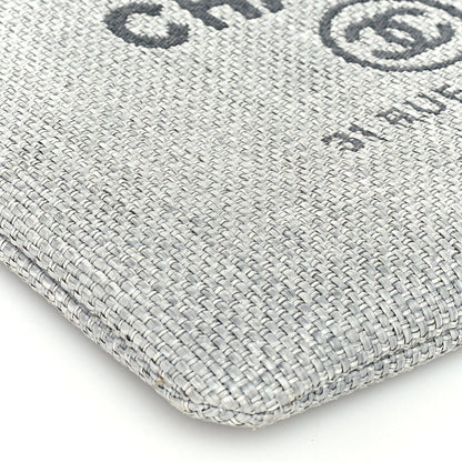 Woven Straw Raffia Medium Deauville Cosmetic Pouch  Grey