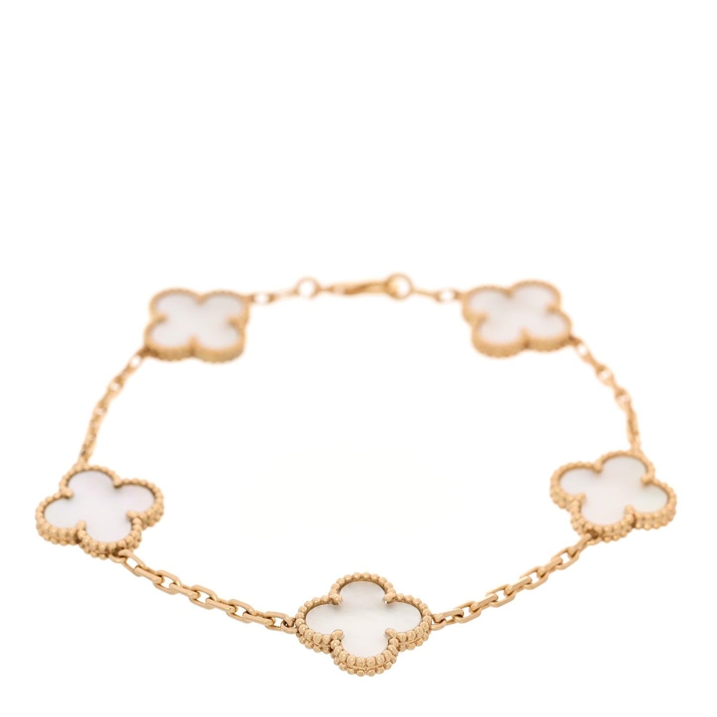 18K Yellow Gold Mother of Pearl 5 Motifs Vintage Alhambra Bracelet