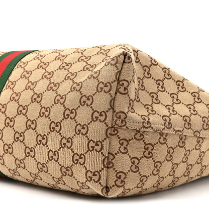 GG Monogram Web Large Giglio Tote Beige Brown