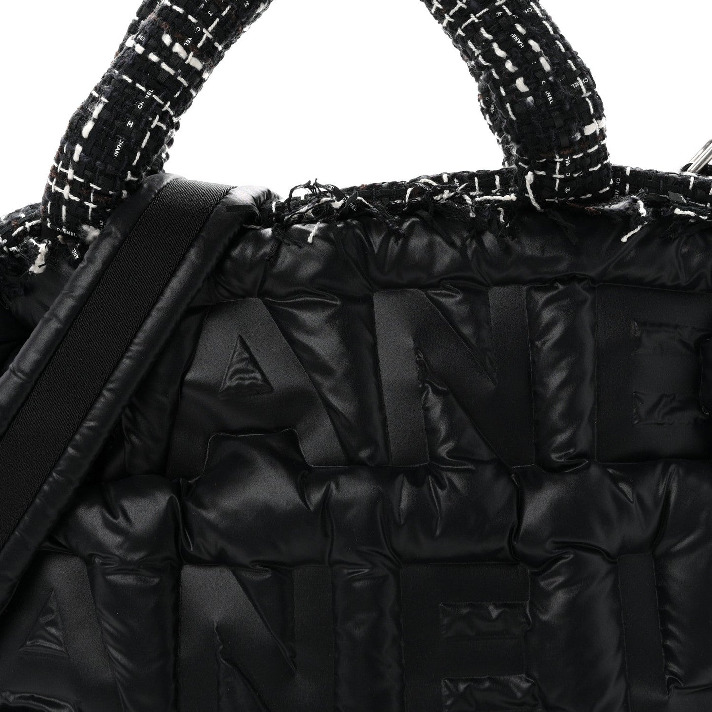 Tweed Nylon Embossed Large Doudoune Bowling Bag Black