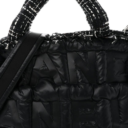 Tweed Nylon Embossed Large Doudoune Bowling Bag Black
