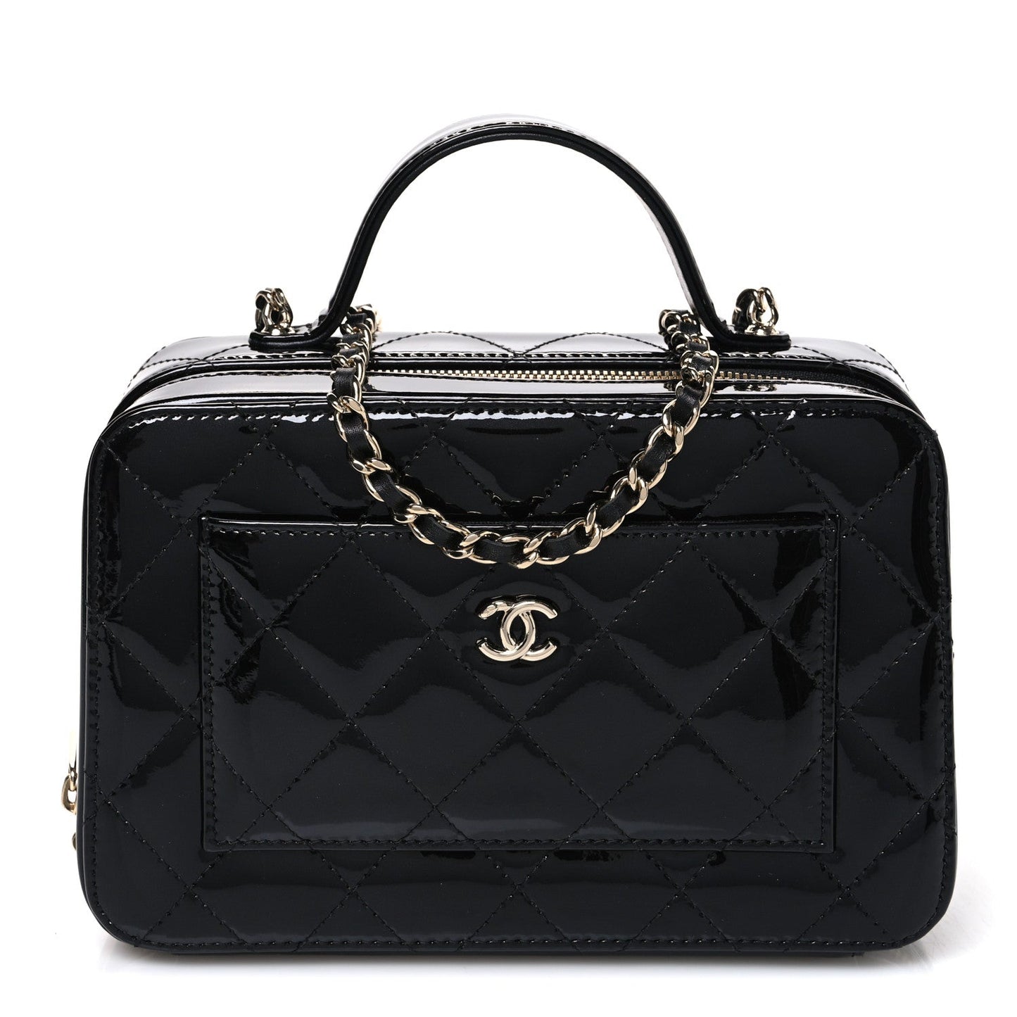 Patent Quilted Top Handle Vanity Case Black