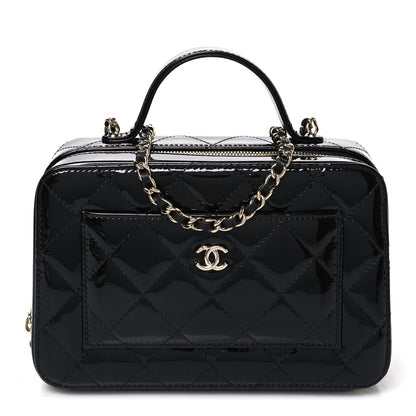 Patent Quilted Top Handle Vanity Case Black