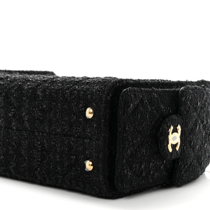 Tweed Quilted Mini Chanel 25 Handbag Black