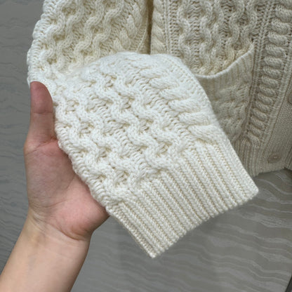 CE Round Neck Cardigan White Cashmere