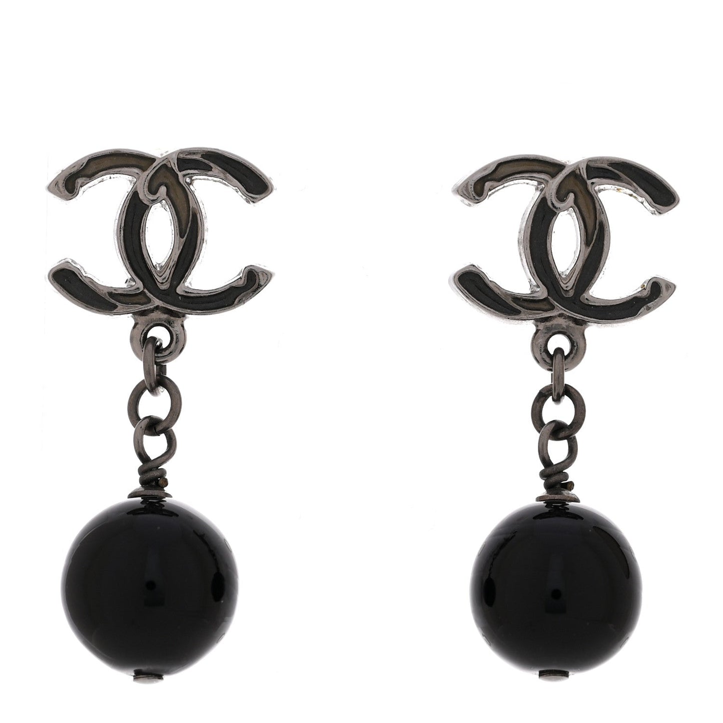 Ruthenium Bead CC Drop Earrings Black