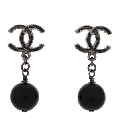 Ruthenium Bead CC Drop Earrings Black