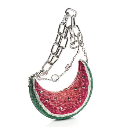 Crystal Watermelon Crescent Minaudiere Clutch