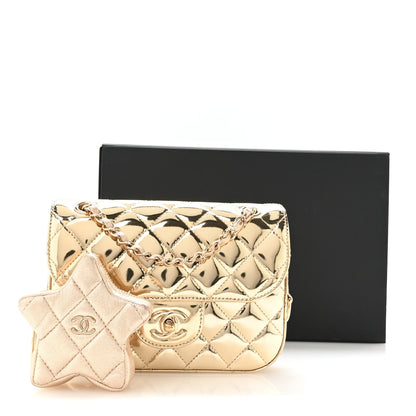 Mirror Calfskin Metallic Calfskin Quilted Hollywood Boulevard Mini Flap With Star Coin Purse Gold
