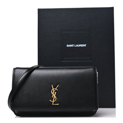 Smooth Calfskin Monogram Phone Holder Crossbody Black