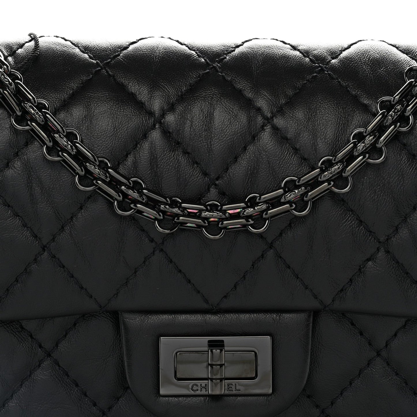 Aged Calfskin Quilted 2.55 Reissue Mini Flap So Black
