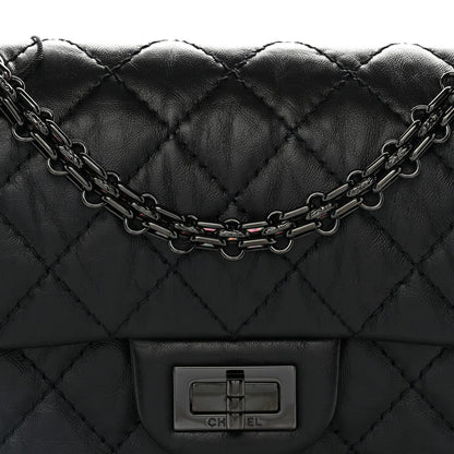 Aged Calfskin Quilted 2.55 Reissue Mini Flap So Black
