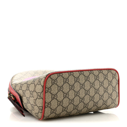 GG Supreme Monogram Web Bosco Patch Dome Backpack Beige Malva Hibiscus Red