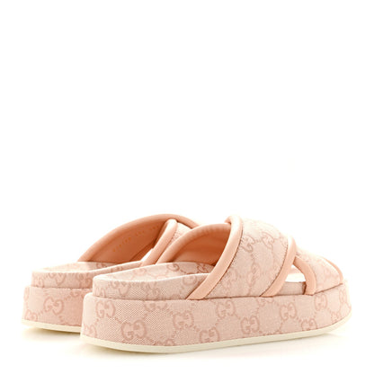 Monogram GG Calfskin Angelina Platform 55mm Slide Sandals 37.5 Rose Dust