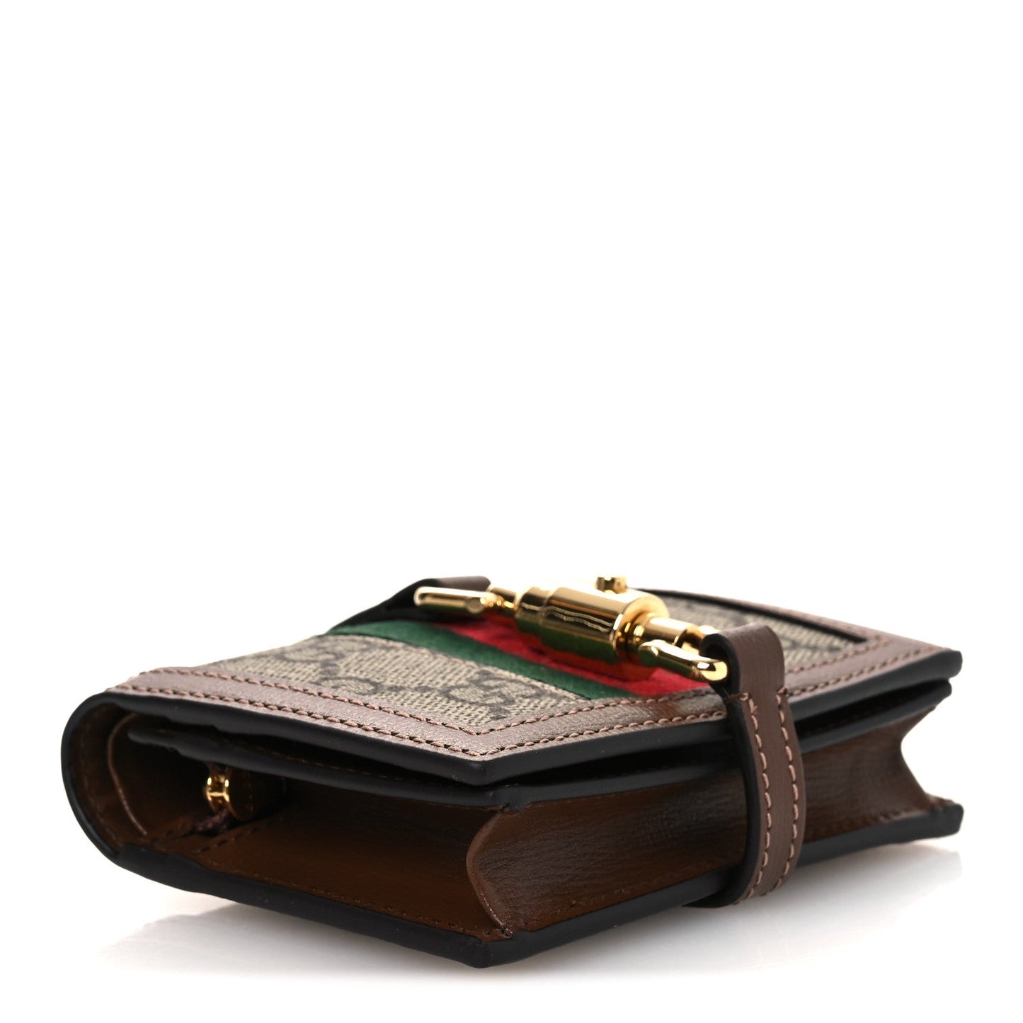 GG Supreme Monogram Textured Calfskin Web Jackie 1961 Card Case Beige Ebony Brown Sugar