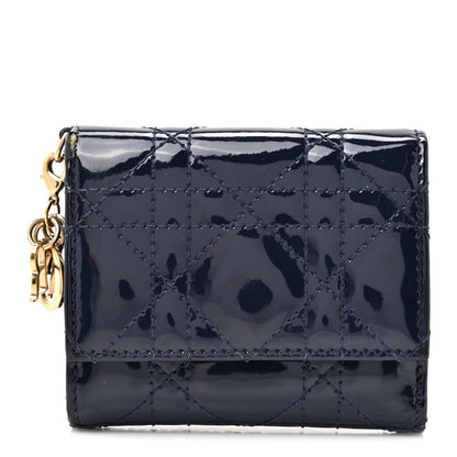 Patent Cannage Lady Dior Medium Wallet Navy