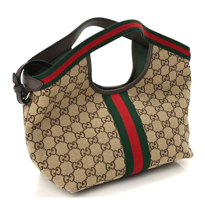 Monogram Web Small Giglio Tote Beige  Dark Brown