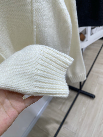 CE Beige Crew Neck Sweater with Brooch Decoration Wool Blend 320825