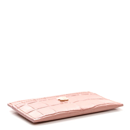 Calfskin Crocodile Embossed Crococo Card Holder Light Pink