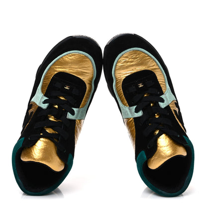Fabric Calfskin Suede CC Womens Sneakers 39 Black Turquoise Gold 39 Black Turquoise Gold