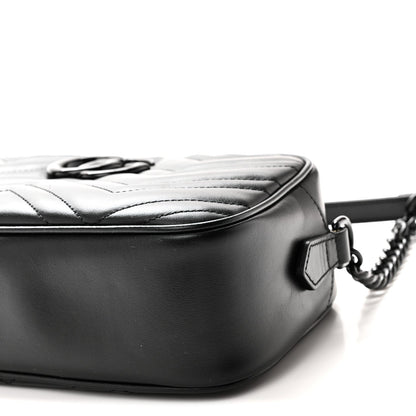 Calfskin Matelasse Monochrome Small GG Marmont Chain Shoulder Bag Black