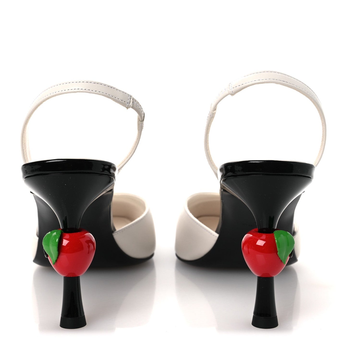 Lambskin Patent Calfskin Cap Toe CC Apple Slingback Pumps 40 White Black
