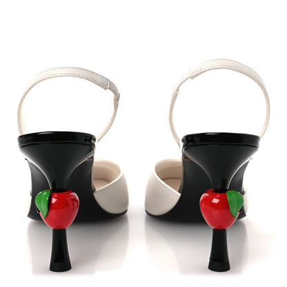 Lambskin Patent Calfskin Cap Toe CC Apple Slingback Pumps 40 White Black