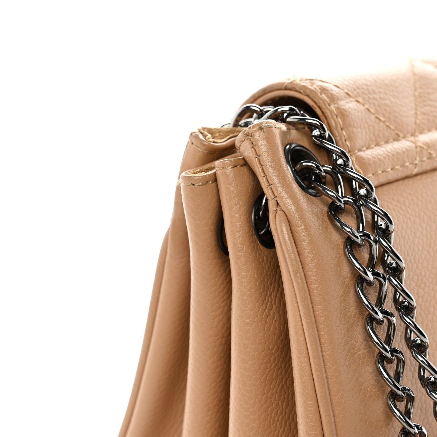 Caviar Quilted Mini Accordion Flap Beige