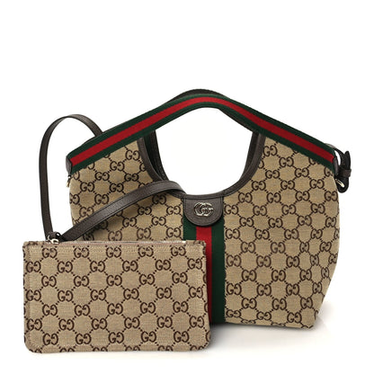 Monogram Web Small Giglio Tote Beige  Dark Brown