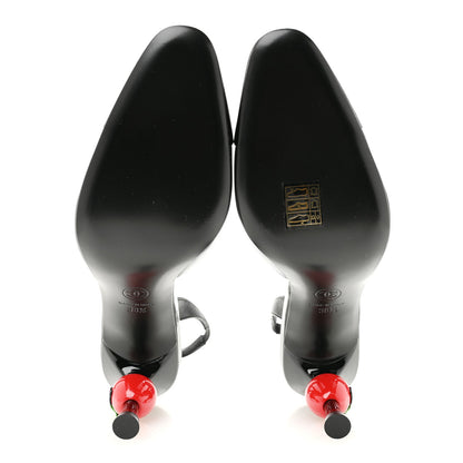 Lambskin Patent Calfskin Cap Toe CC Apple Slingback Pumps 38.5 Black