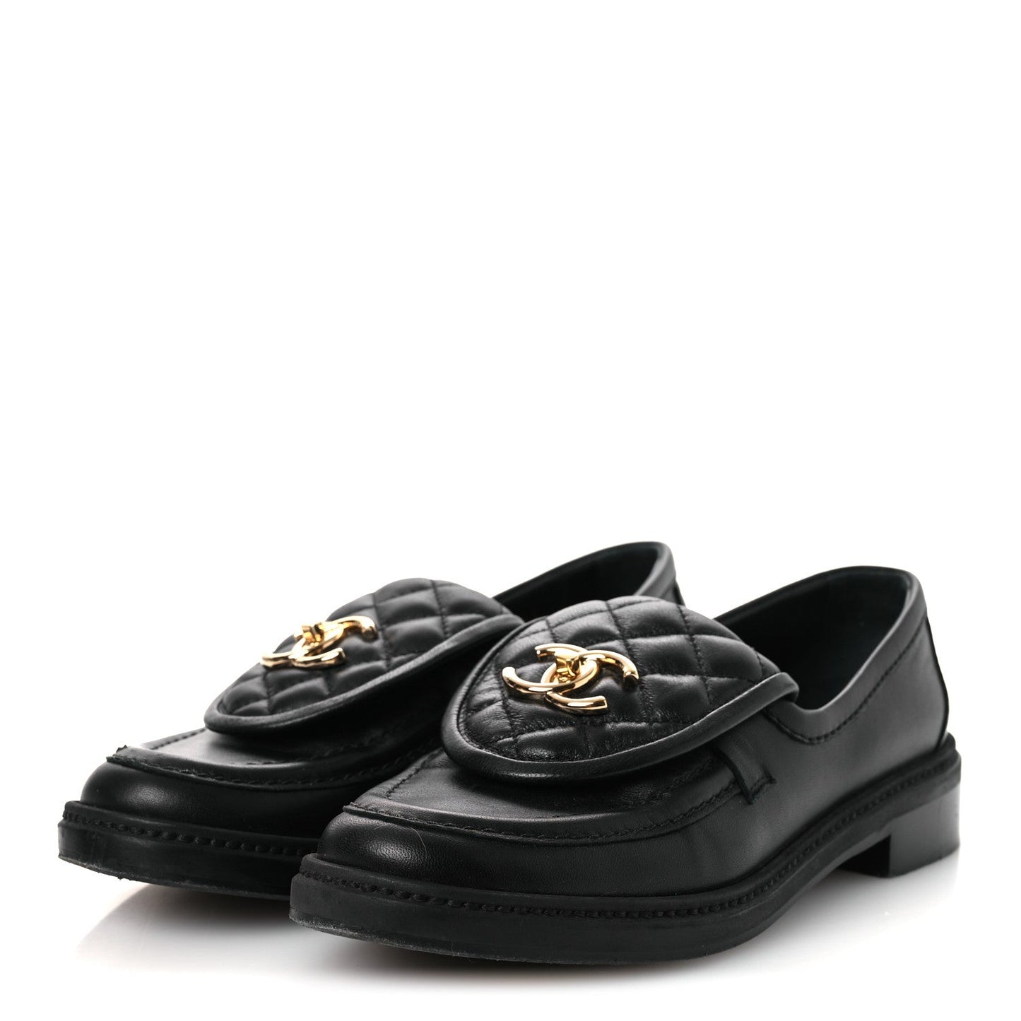 Lambskin Quilted CC Turnlock Loafers 37 Black 37 Black