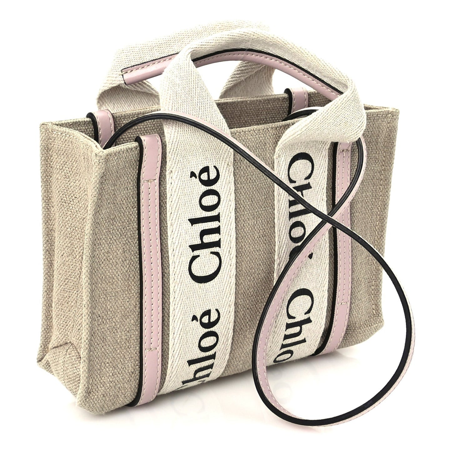 Cotton Calfskin Mini Woody Ribbon Tote  White Pink