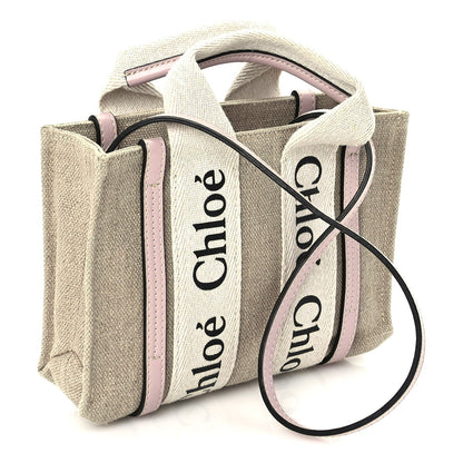 Cotton Calfskin Mini Woody Ribbon Tote  White Pink