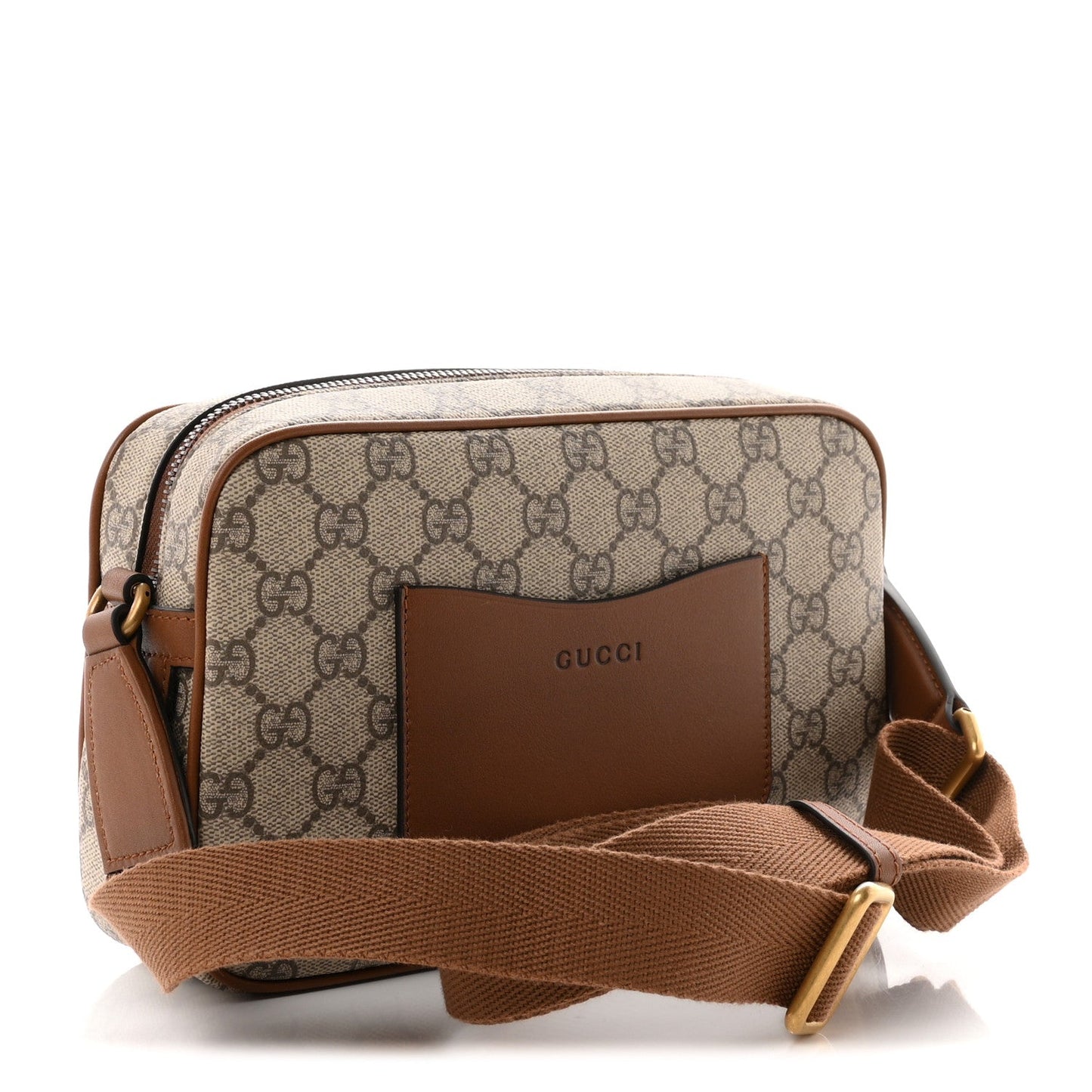 GG Supreme Monogram Textured Calfskin Emblem Mini Crossbody Beige Dark Brown