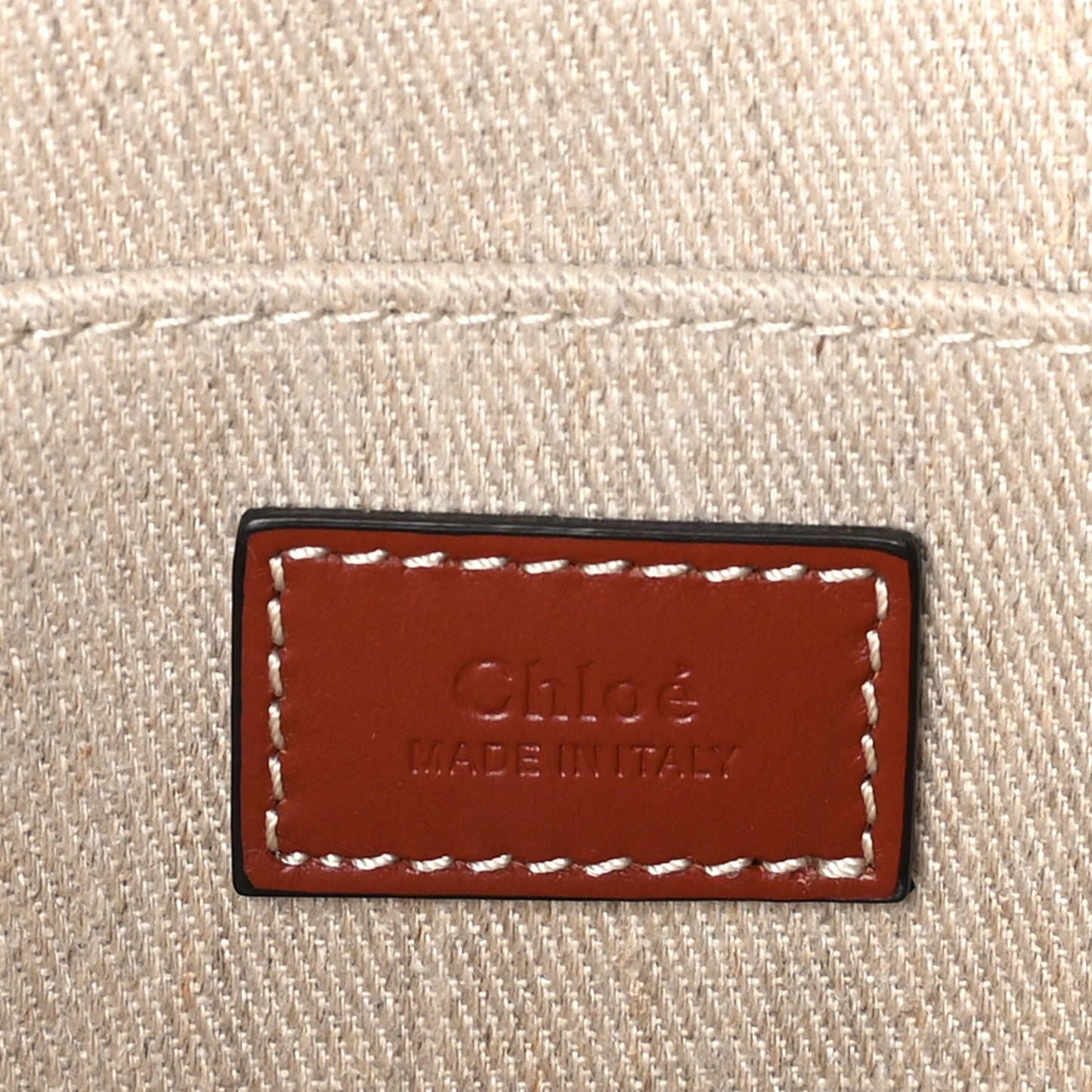 Linen Calfskin Medium Woody Ribbon Tote  White Brown