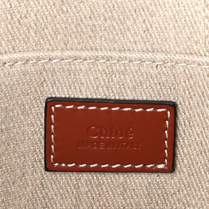 Linen Calfskin Medium Woody Ribbon Tote  White Brown