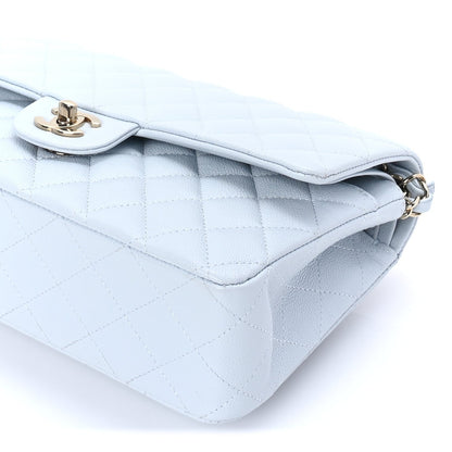 Caviar Quilted Medium Double Flap Light Blue