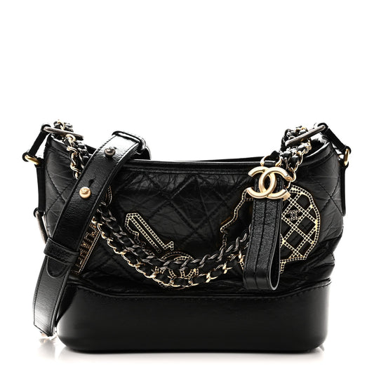 Aged Calfskin Quilted Charms Small Gabrielle Hobo Black