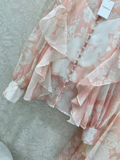 ZIMMER FLORAL PRINTED PINK CHIFFON SET 269185