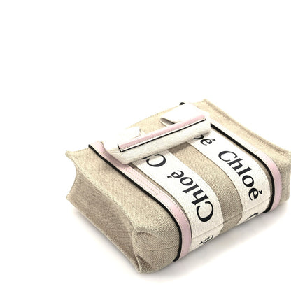 Cotton Calfskin Mini Woody Ribbon Tote  White Pink